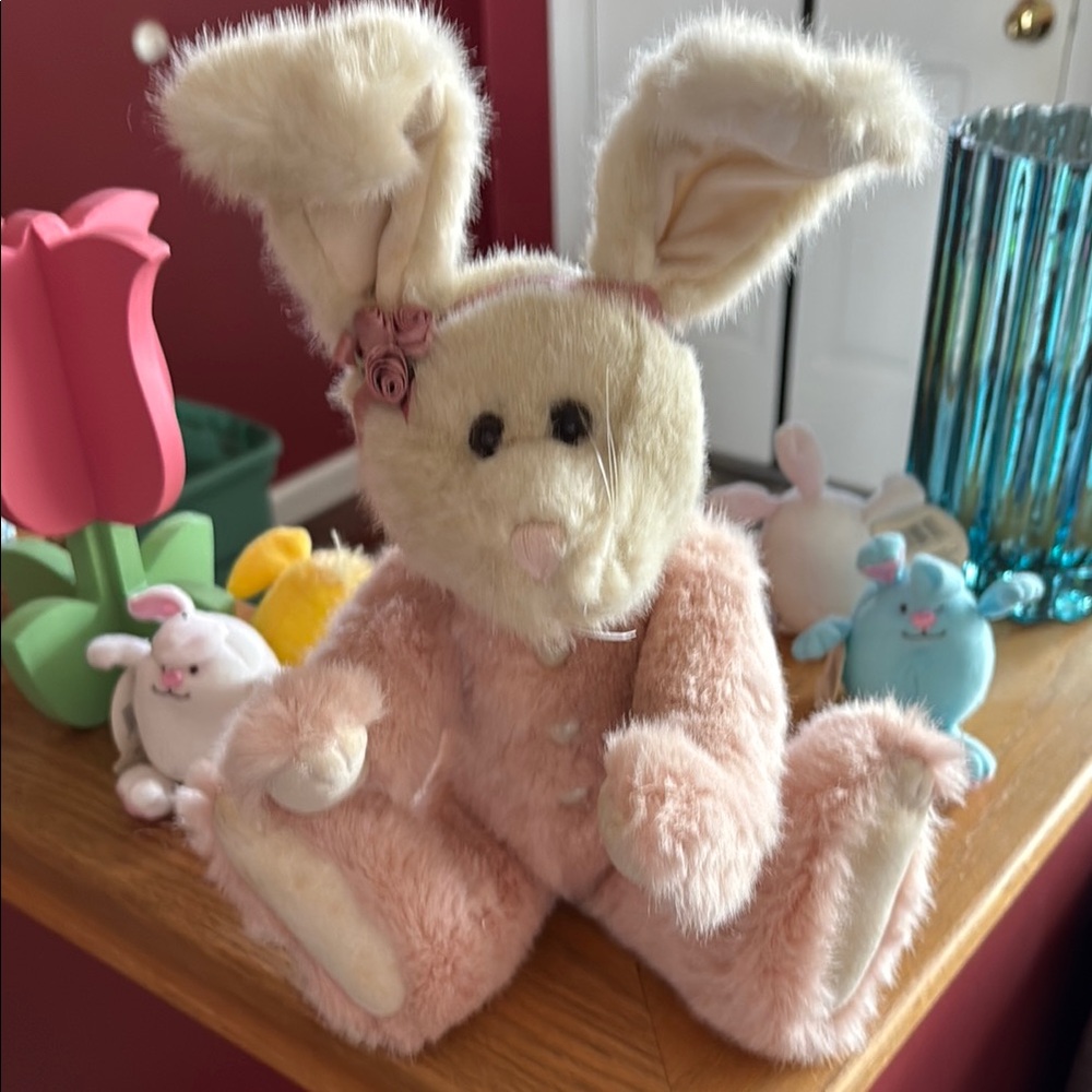 Boyds Bears Large Adorable Plush Bunny with Pink and Cream Fur